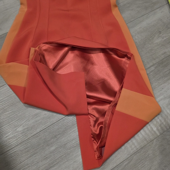 Elie Tahari Orange and Red Colorblock Midi Dress - Picture 7 of 9
